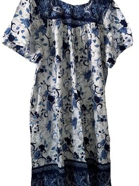 Blue & White Floral Boho Dress Sz 3X 100% Cotton
